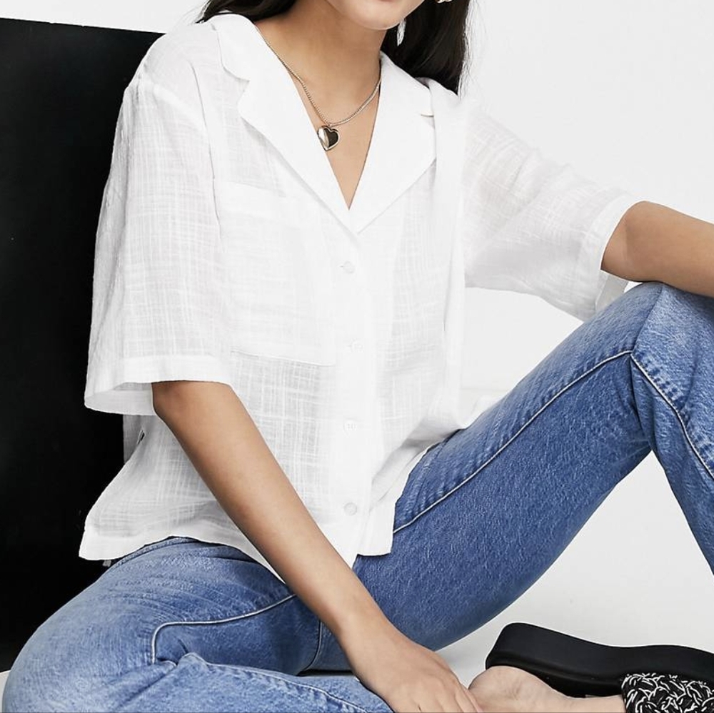 Topshop Lightweight Resort Crop Shirt - Picture 1 of 7
